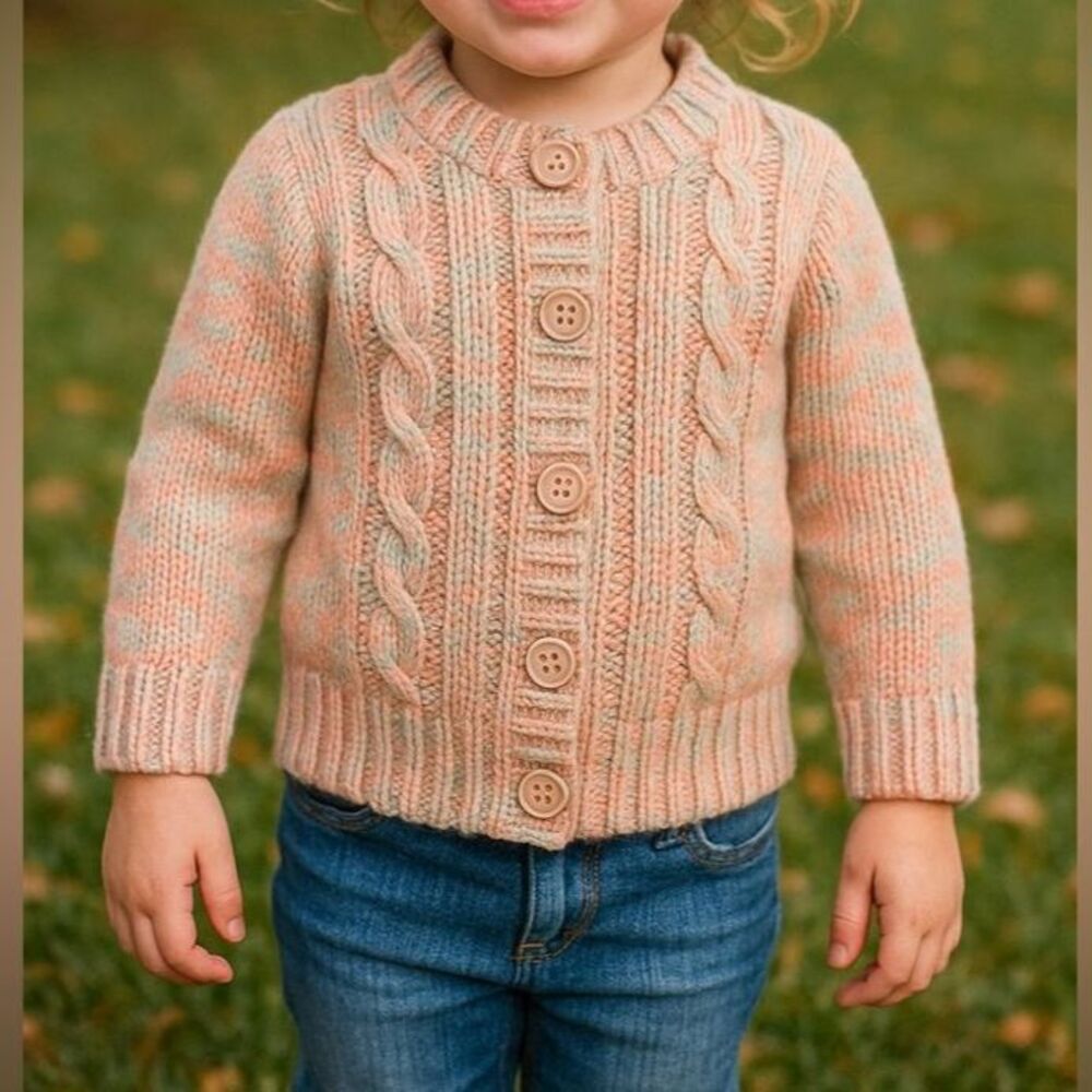 Cherokee Girls Cardigan Sweater 4T Speckled Multicolor Cable Knit Button Pastel